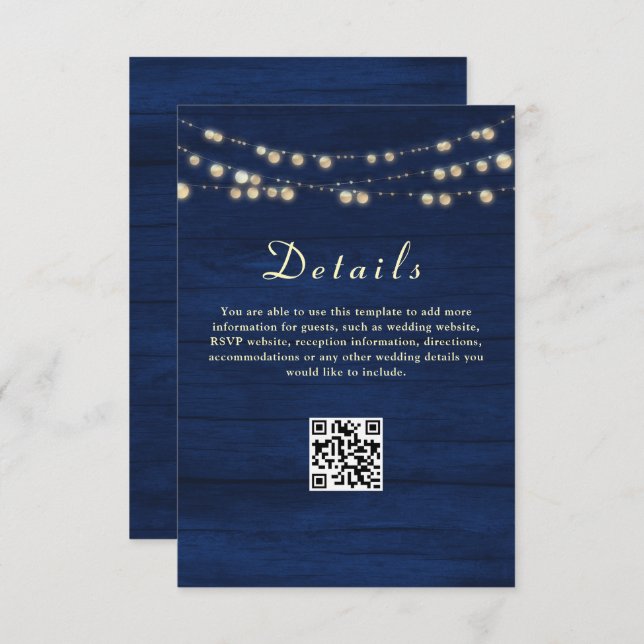 Carte D'accompagnement Détails du Mariage bleu marine Code QR (Devant / Derrière)