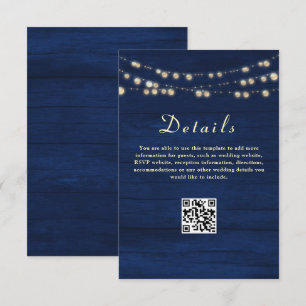 Carte D'accompagnement Détails du Mariage bleu marine Code QR