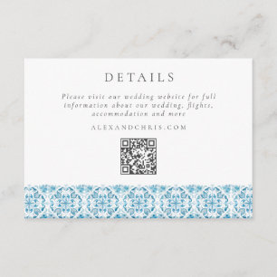 Carte D'accompagnement Détails du Mariage Bleu Méditerranéen Code QR