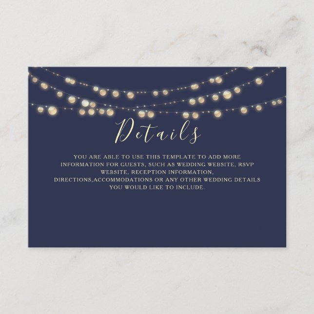Carte D'accompagnement Détails du Mariage bleu Rustic Navy (Devant)