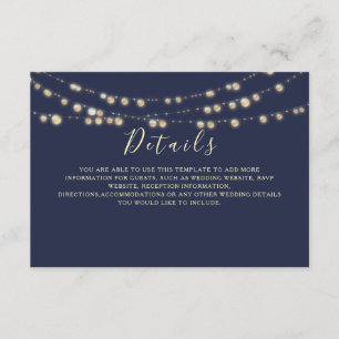 Carte D'accompagnement Détails du Mariage bleu Rustic Navy