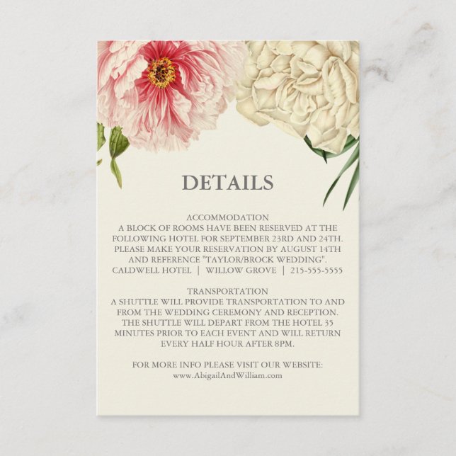 Carte D'accompagnement Détails du Mariage Blooms anglais Insérer une cart (Devant)
