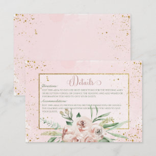 Carte D'accompagnement Détails du Mariage Blush Roses & Gold Accents