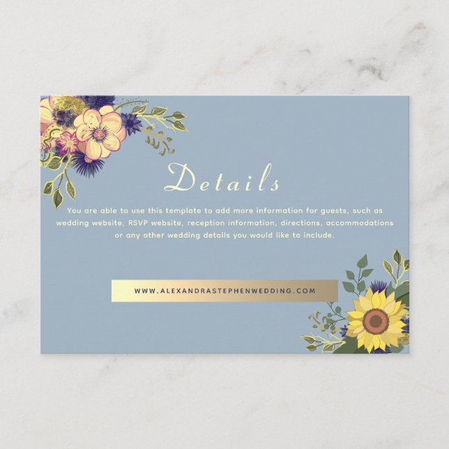 Carte D'accompagnement Détails du Mariage botanique fleur sauvage (Devant)