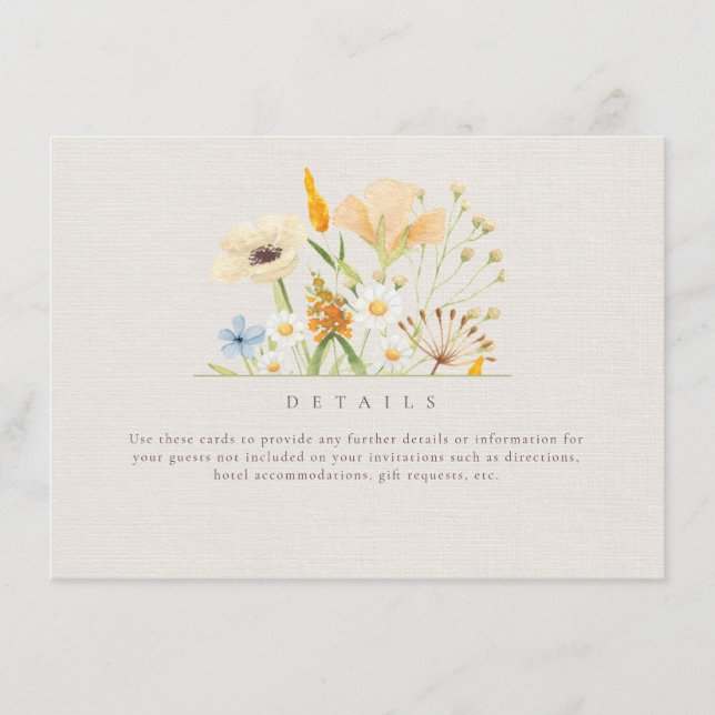 Carte D'accompagnement Détails du Mariage botanique Fleur sauvage simple (Devant)