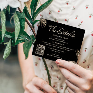 Carte D'accompagnement Détails du Mariage botanique noir et or avec QR