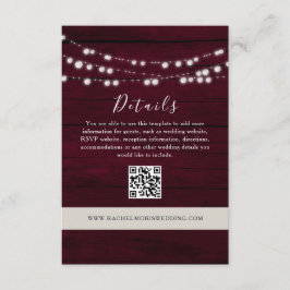 Carte D'accompagnement Détails du Mariage Bourgogne QR Code Website