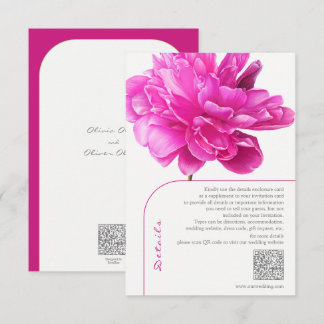 Carte D'accompagnement Détails du Mariage Bright Pink Peony