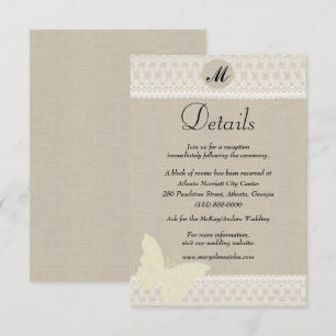 Carte D'accompagnement Détails du Mariage Burlap And Lace Monogram