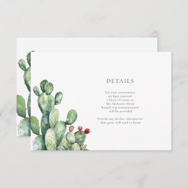 Carte D'accompagnement Détails du Mariage Cactus (Devant / Derrière)