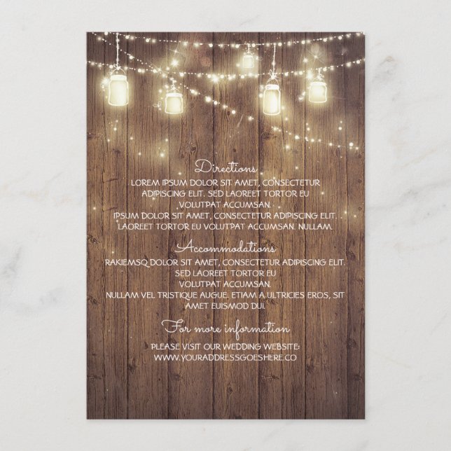 Carte D'accompagnement Détails du Mariage campagnard rustique - Informati (Devant)
