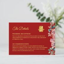 Détails du mariage chinois floral or rouge