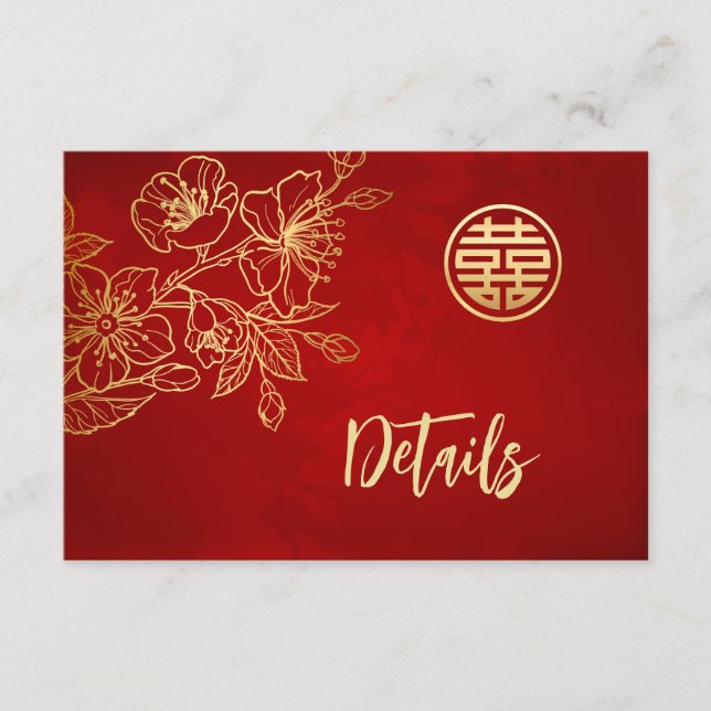 Carte D'accompagnement Détails du Mariage chinois Magnolia Red Gold (Devant)