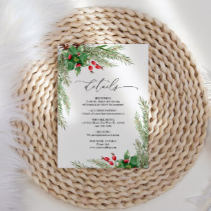 Carte D'accompagnement Détails du Mariage Christmas Red Berries