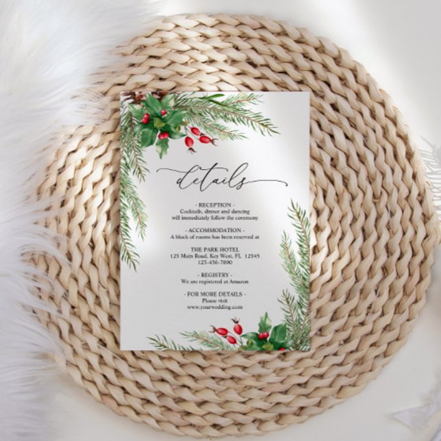 Carte D'accompagnement Détails du Mariage Christmas Red Berries (Créateur téléchargé)
