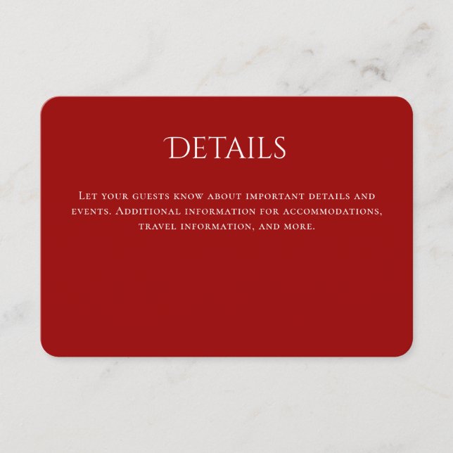 Carte D'accompagnement Détails du Mariage courbe de la typographie rouge (Devant)