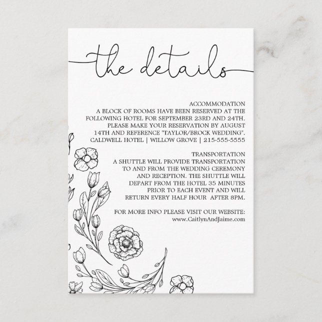 Carte D'accompagnement Détails du Mariage Dainty Elegance Insérer une car (Devant)