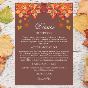 Carte D'accompagnement Détails du Mariage de automne Rustic Automne