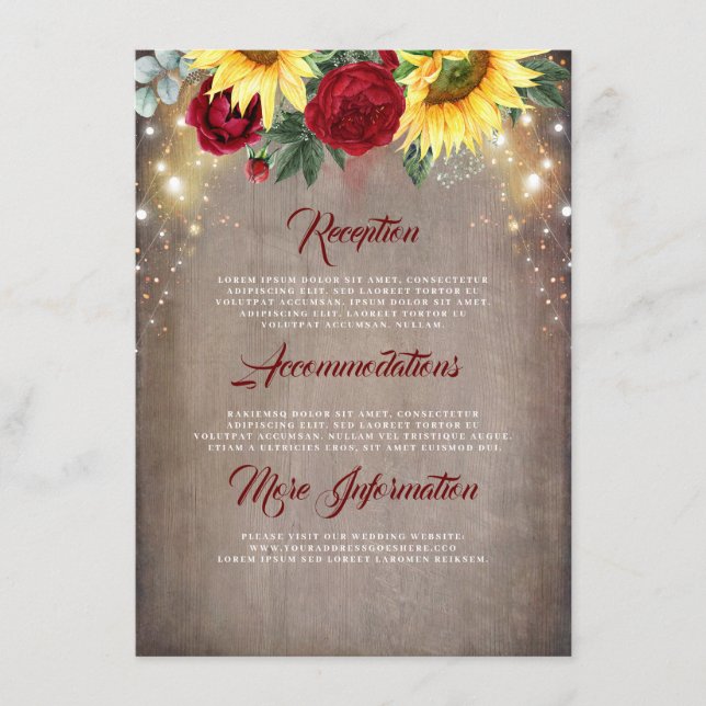 Carte D'accompagnement Détails du Mariage de automne Sunflower et Red Ros (Devant)