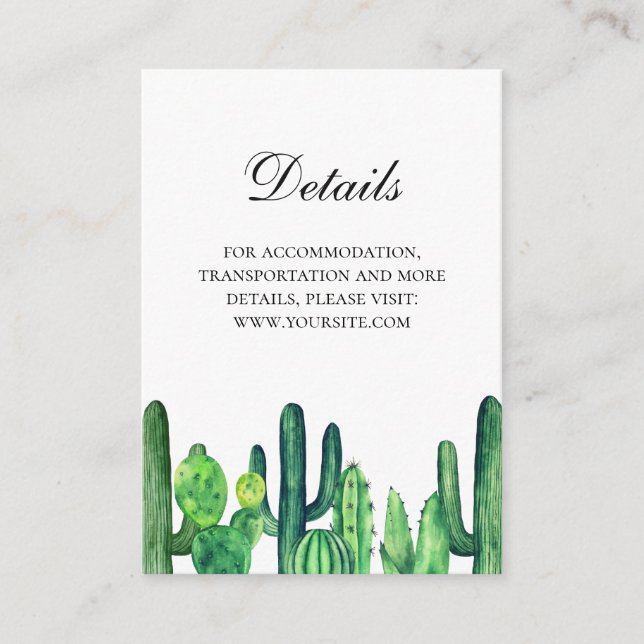 Carte D'accompagnement Détails du mariage de cactus vert. Cactus été (Devant)