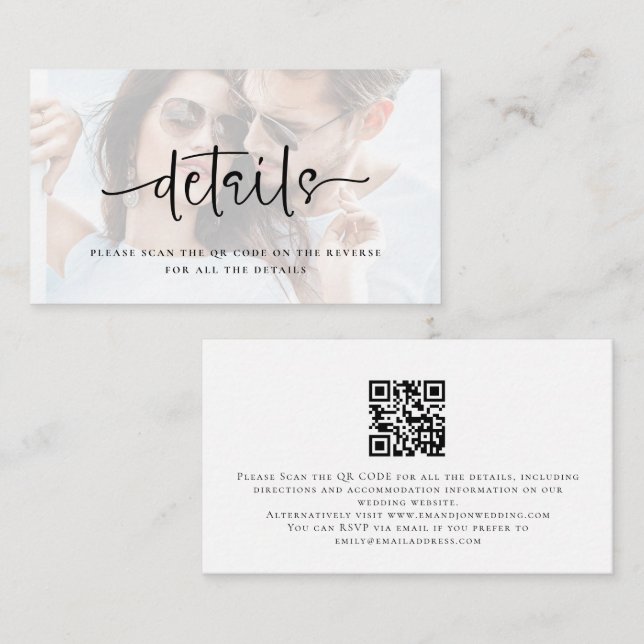 Carte D'accompagnement Détails du Mariage de code QR du script de superpo (Devant / Derrière)