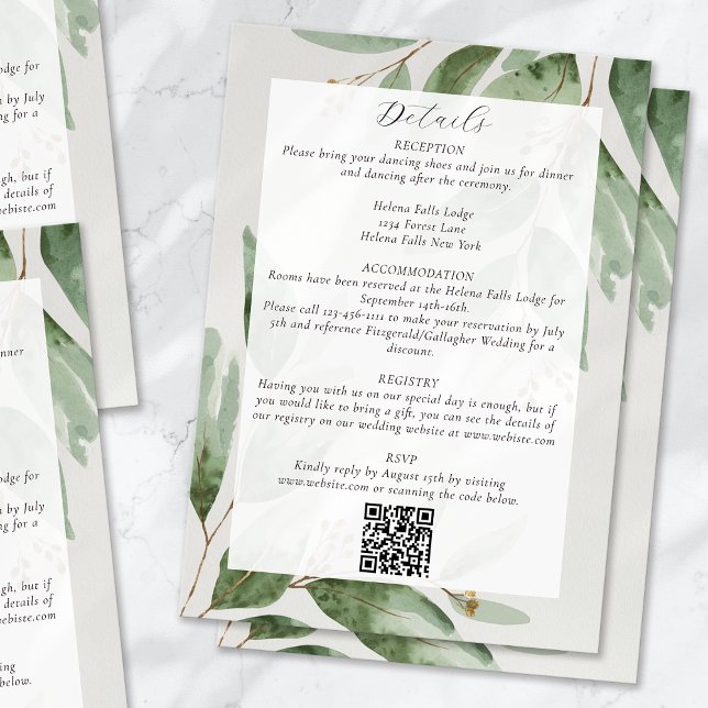 Carte D'accompagnement Détails du Mariage de code QR Eucalyptus (Créateur téléchargé)