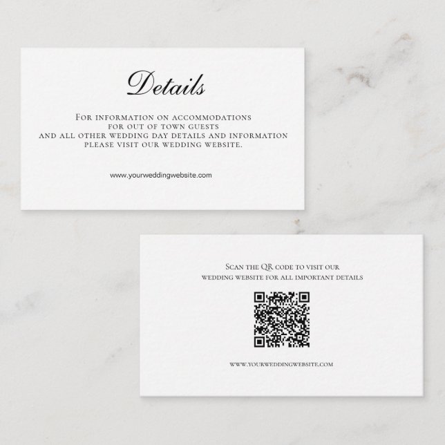 Carte D'accompagnement Détails du Mariage de code QR noir blanc (Devant / Derrière)