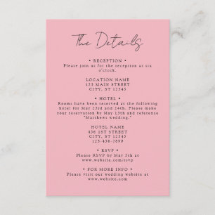 Carte D'accompagnement Détails du Mariage de coordonnées roses