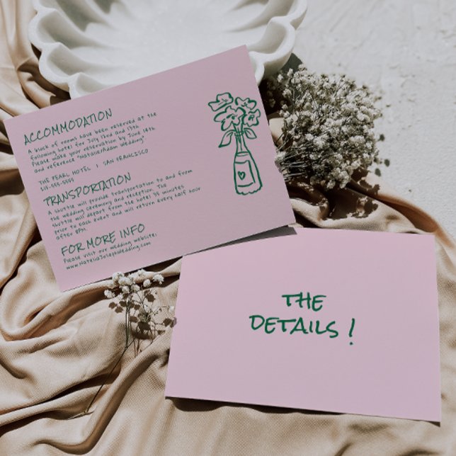 Carte D'accompagnement Détails du Mariage de couleur rose écrite à la mai (Créateur téléchargé)