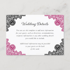 Carte D'accompagnement Détails du Mariage de dentelle rose et noire chaud
