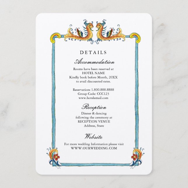 Carte D'accompagnement Détails du mariage de destination italienne (Devant)