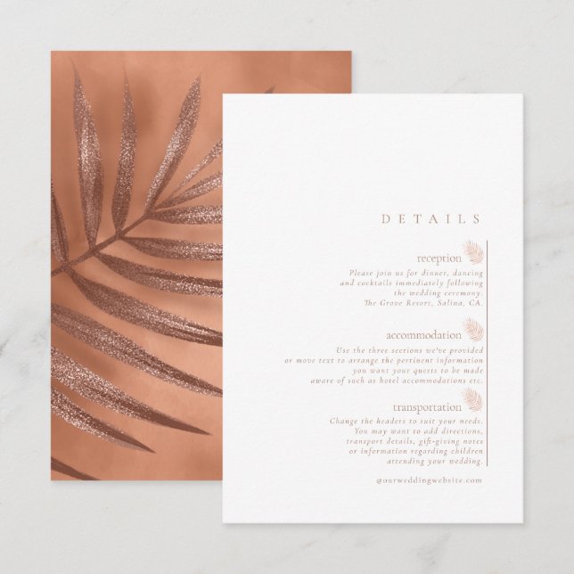 Carte D'accompagnement Détails du Mariage de feuille de palme luxuriante  (Devant / Derrière)