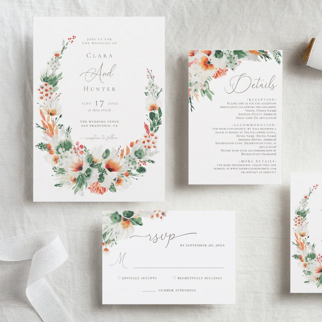 Carte D'accompagnement Détails du Mariage de Fleur sauvage orange clair e (Créateur téléchargé)