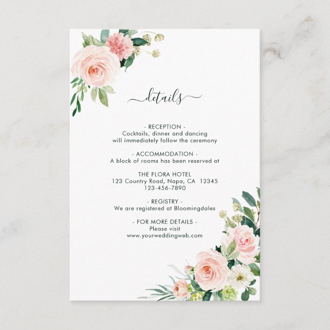 Carte D'accompagnement Détails du Mariage de fleurs roses (Devant)
