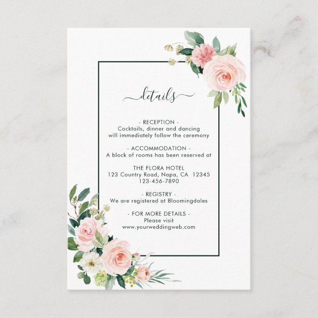 Carte D'accompagnement Détails du Mariage de fleurs roses (Devant)