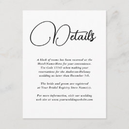 Carte D'accompagnement Détails du Mariage de la simplicité moderne