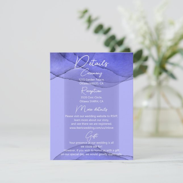 Carte D'accompagnement Détails du mariage de lavande violet bleu (Debout devant)