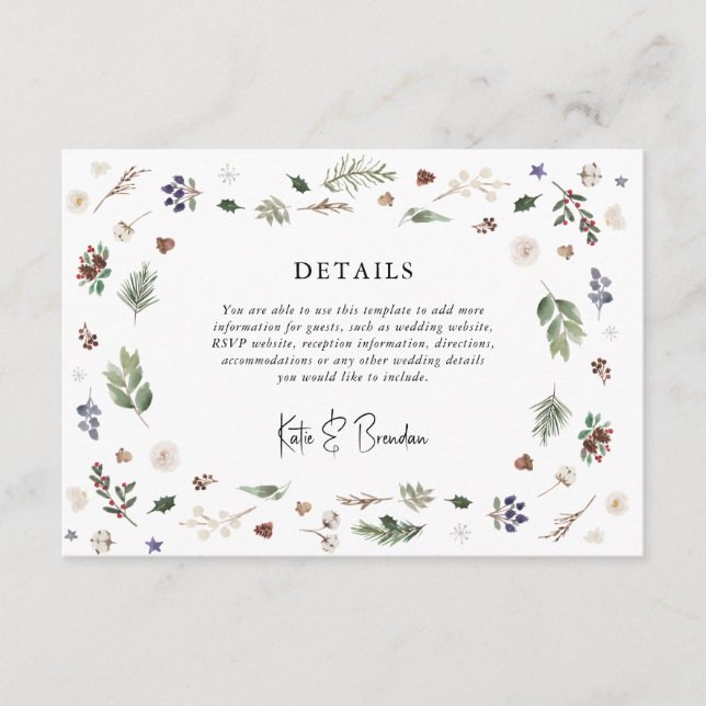 Carte D'accompagnement Détails du Mariage de Noël d'hiver (Devant)