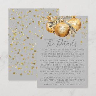 Carte D'accompagnement Détails du Mariage de Noël Gold Grey