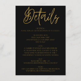 Carte D'accompagnement Détails du Mariage de Parties scintillant Black & 