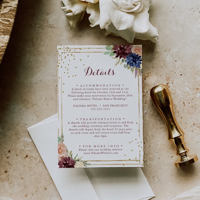 Carte D'accompagnement Détails du Mariage de Parties scintillant d'or géo (Créateur téléchargé)