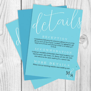 Carte D'accompagnement Détails du Mariage de script blanc turquoise