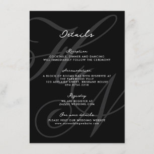 Carte D'accompagnement Détails du Mariage de script de monogramme élégant