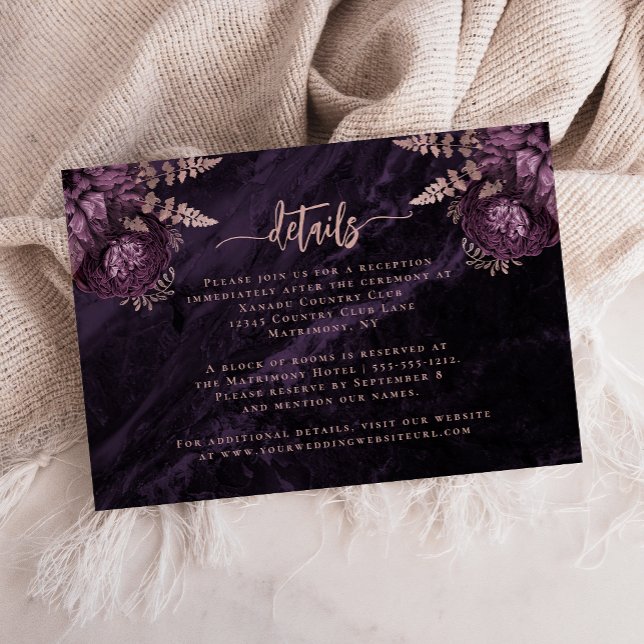 Carte D'accompagnement Détails du Mariage de script Floral Rose violet (Créateur téléchargé)