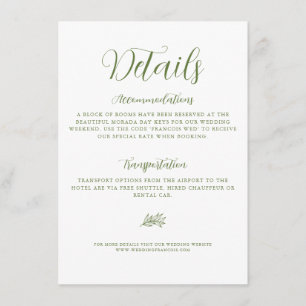 Carte D'accompagnement Détails du Mariage de script minimaliste élégant