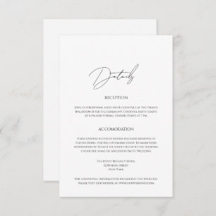 Carte D'accompagnement Détails du Mariage de script minimaliste moderne