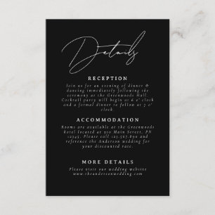 Carte D'accompagnement Détails du Mariage de script minimaliste noir et b