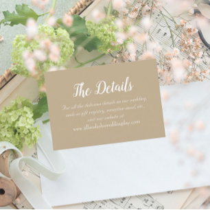 Carte D'accompagnement Détails du Mariage de style simple kaki