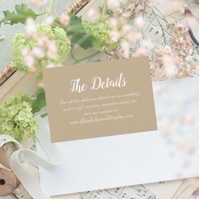 Carte D'accompagnement Détails du Mariage de style simple kaki (In Situ Wedding)