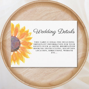 Carte D'accompagnement Détails du Mariage de tournesol aquarelle